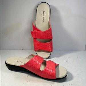 David Tate Pink Sandals with Textured Straps and Wedge Heel